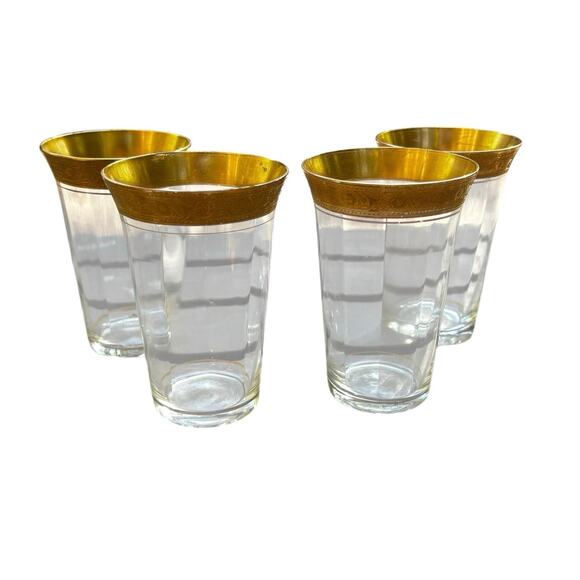 Set of 4 Vintage Tiffin Franciscan Gold Rimmed Glassware Juice Glass Mad Men - Picture 6 of 6